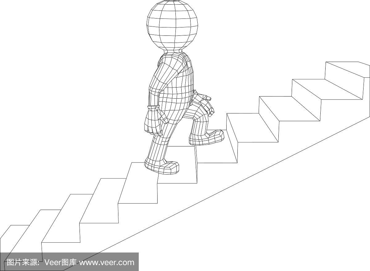 小人爬梯子简笔画-卡通人物爬梯子简笔画